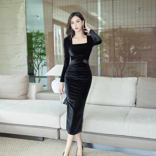 High-end Velvet Skirt Elegant High Waist Slimming Women's
