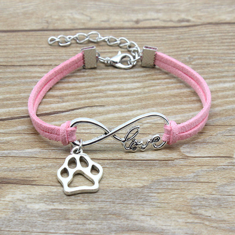 Cute Dog Paw & "Love" Infinity Friendship Bracelet Jewelry Simple Style Hand-woven Infinite Love Pet Bracelet