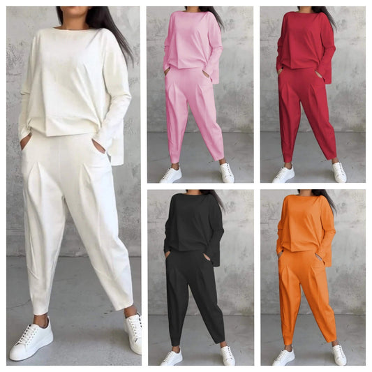 Chic Everyday Coord Set – Style Meets Comfort Women's Irregular Design Long-sleeved Sweater Harem Pants Suit
