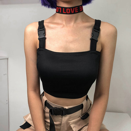 Solid color schoolbag buckle hip-hop dance vest