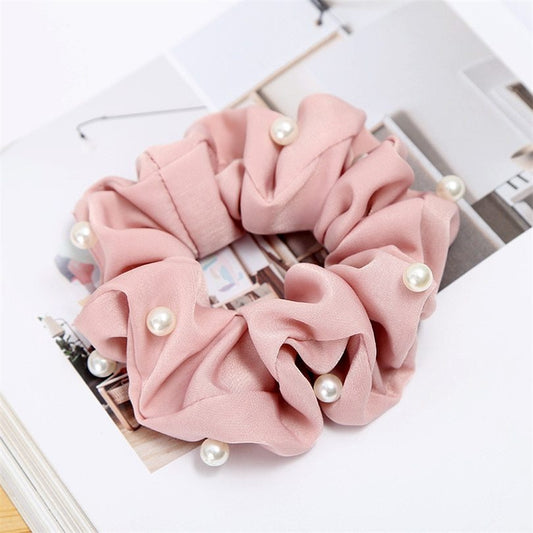 Elegant Faux Pearl Hair Scrunchie Creative rubber band fabric hair accessories hair ring