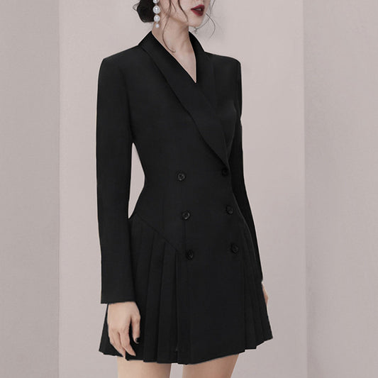 Elegant Office Black Suit Casual Short Dress For Women's