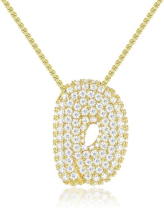 Custom Initial Necklace | Sparkle Alphabet Pendant Brass Zircon Balloon English Letter Necklace