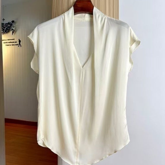 Drape Neck Sleeveless Blouse - Elegant V-Neck Top for Women Thin Shirt Women Sleeveless Pullover Vest Top Women