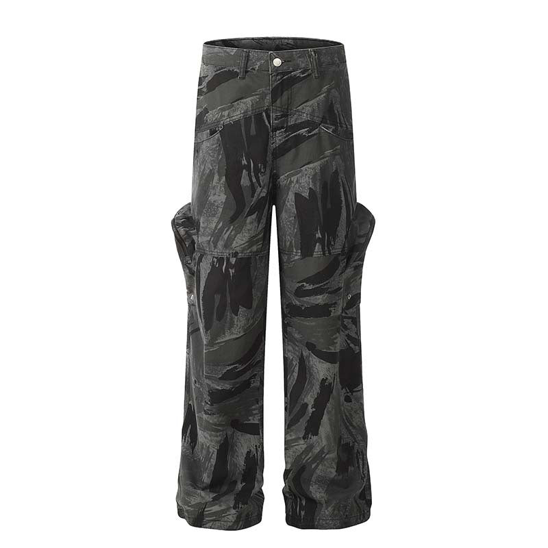Urban Stealth – Dark Camo Utility Cargo Pants Graffiti Camouflage Straight Jeans For Women