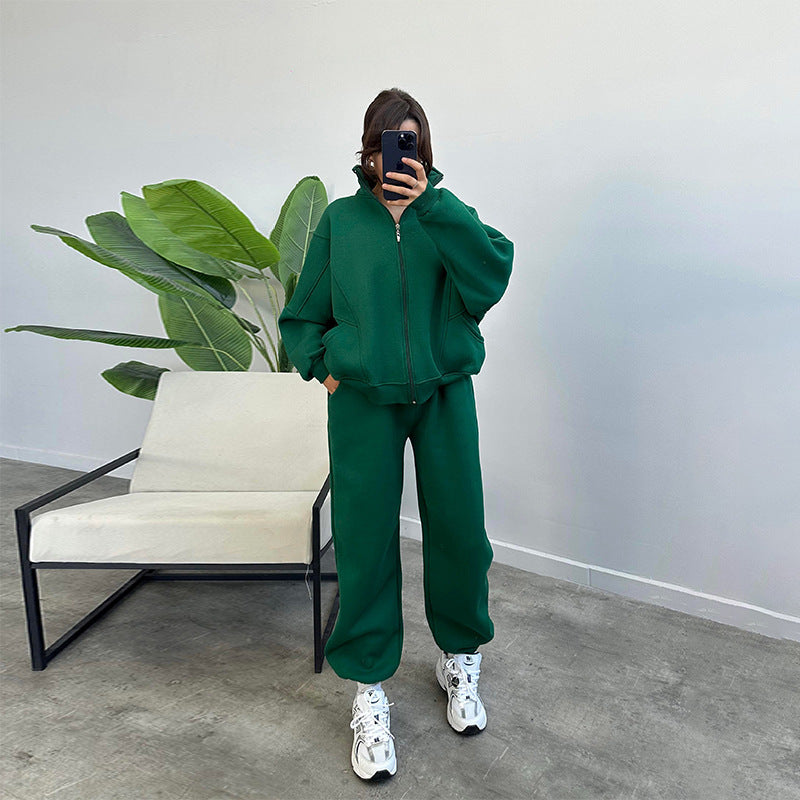 Cozy Core Fleece Set – Zip-Up Hoodie + Relaxed Joggers Sports Suits With Pockets Stand-up Collar Zipper Cardigan And Drawstring Trousers Fashion Jogger Set Outfits Tracksuits Women's Clothing