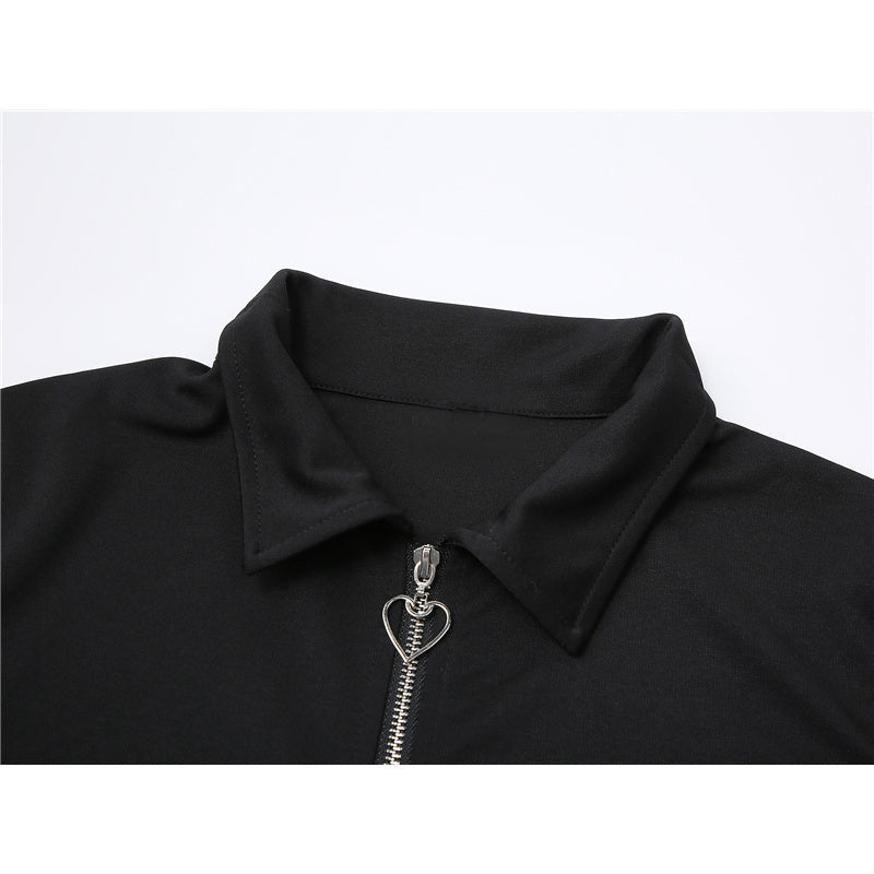 Casual Double Heart Zipper Crop Top For Women's