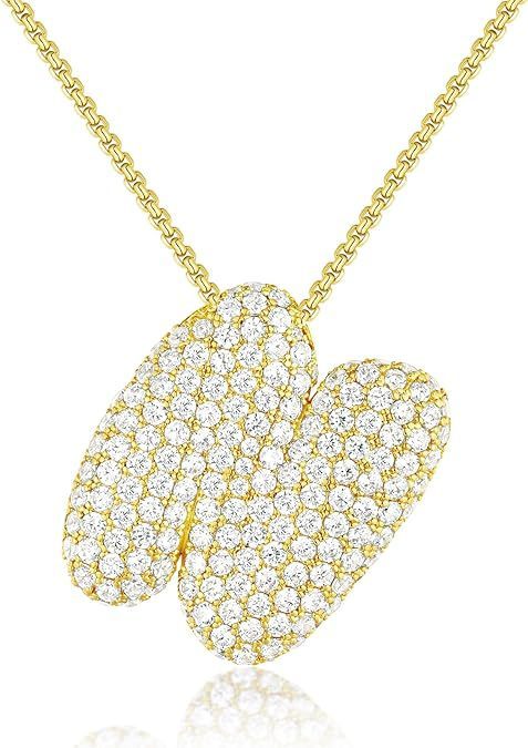 Custom Initial Necklace | Sparkle Alphabet Pendant Brass Zircon Balloon English Letter Necklace