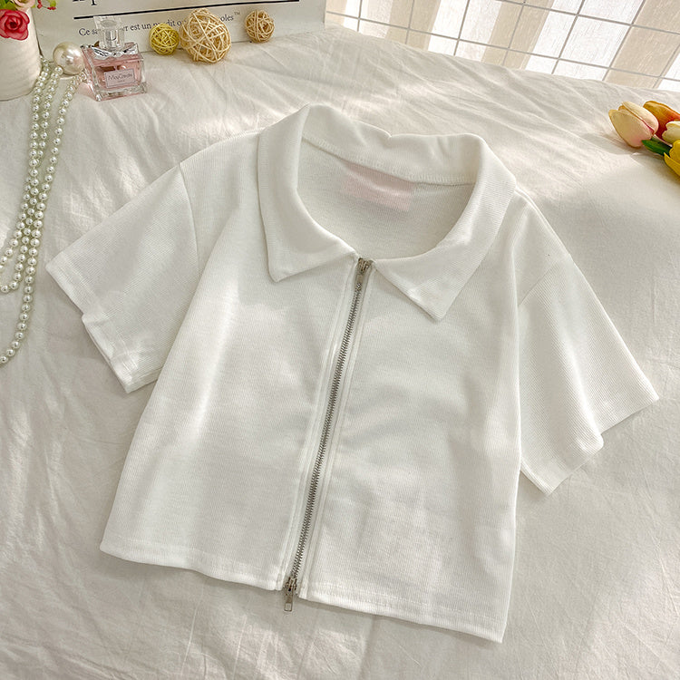 Casual Outing Zip Crop Top For Women's