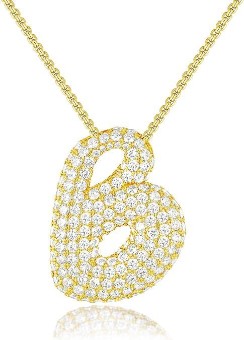 Custom Initial Necklace | Sparkle Alphabet Pendant Brass Zircon Balloon English Letter Necklace