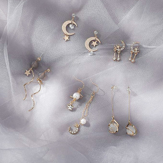 Chic Celestial Moon & Star Dangle Earring Set French earrings temperament fashion earrings