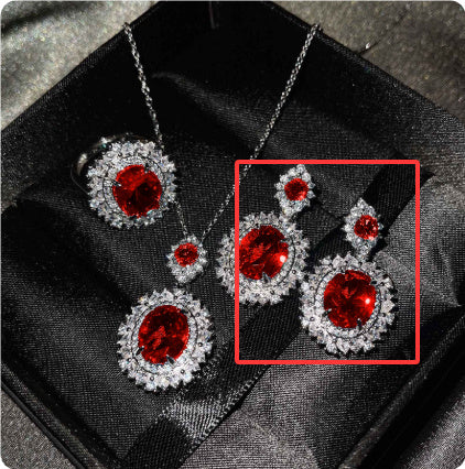 Elegant Evening Wear Set with Large Faceted Crystal & Sparkling Halo Luxury Premium Three-piece Inlaid Ring Bracelet