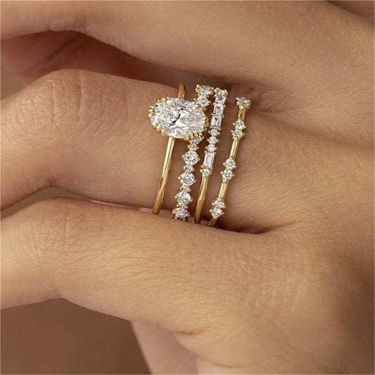 Dainty Gold & Gemstone Stacking Ring Sets | Multi-Band Layering Rings Gold Ring Fashion Ladies Three-piece Set