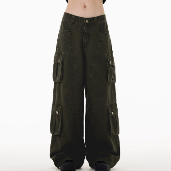Streetwear Cargo Pants – Oversized Multi-Pocket Wide-Leg Trousers Retro Deconstruction Cargo Jeans Men And Women Loose Casual