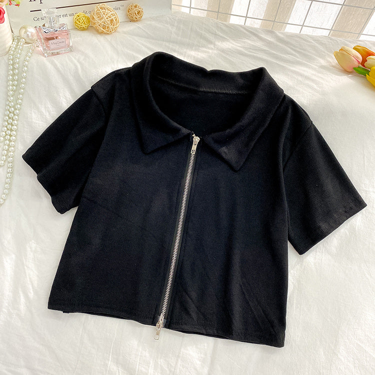 Casual Outing Zip Crop Top For Women's