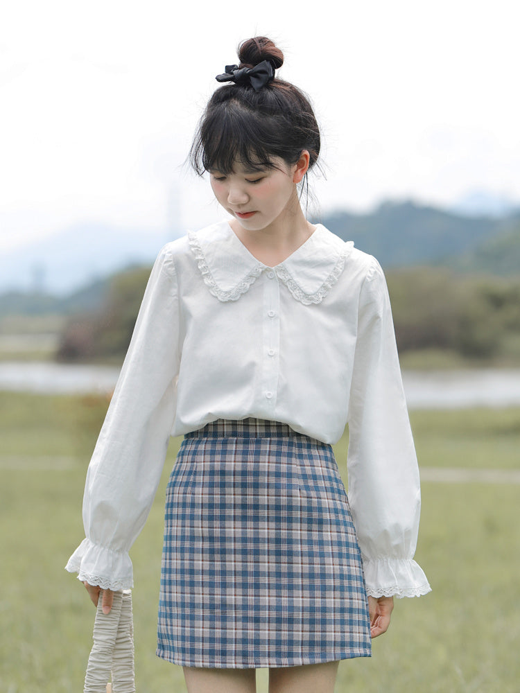 Niche Spring And Autumn Doll Collar Design Sense White Shirt