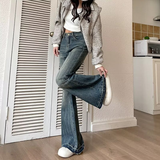 Retro Loose Flared Denim Jeans For Women's