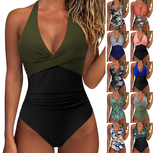 Slim Contour One-Piece Swimsuit – Tummy Control, Elegant V-Neck & Flattering Fit Women's Multicolor Backless Lace-up Sexy Siamese Swimsuit