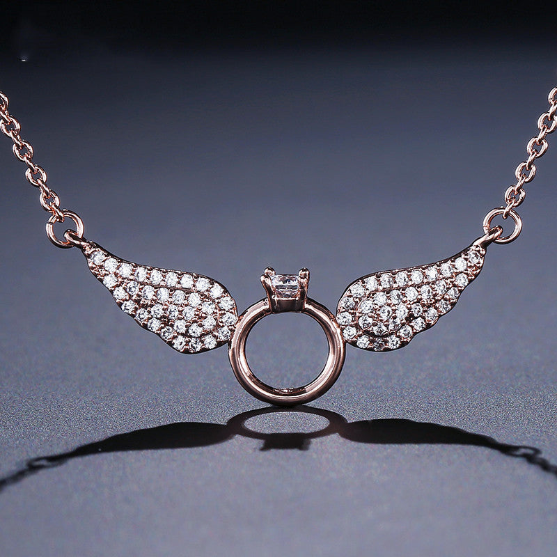 Winged Ring Pendant Necklace – Soar in Style with Sparkling Elegance Butterfly Jewelry Necklace Female Clavicle Chain
