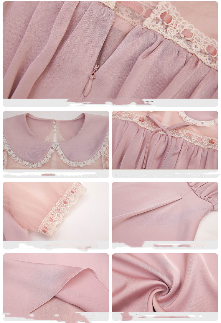 Cute & Chic Pink Collared Mini Dress with Puff Sleeves Pure Desire Satin Puff Sleeve Dress