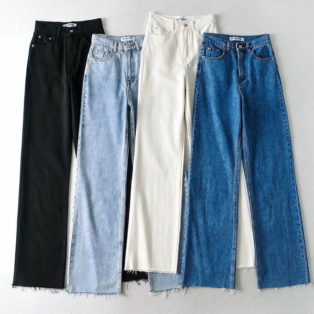 Straight-Cut Light Wash Jeans – Easy Cool Girl Fit Light color retro high waist jeans women new style