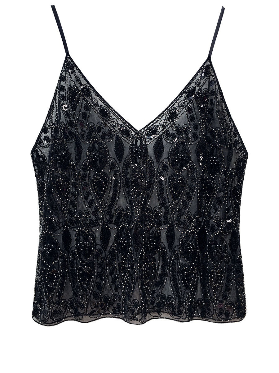 Heavy Embroidery Sequins Vest Shiny Small Sling