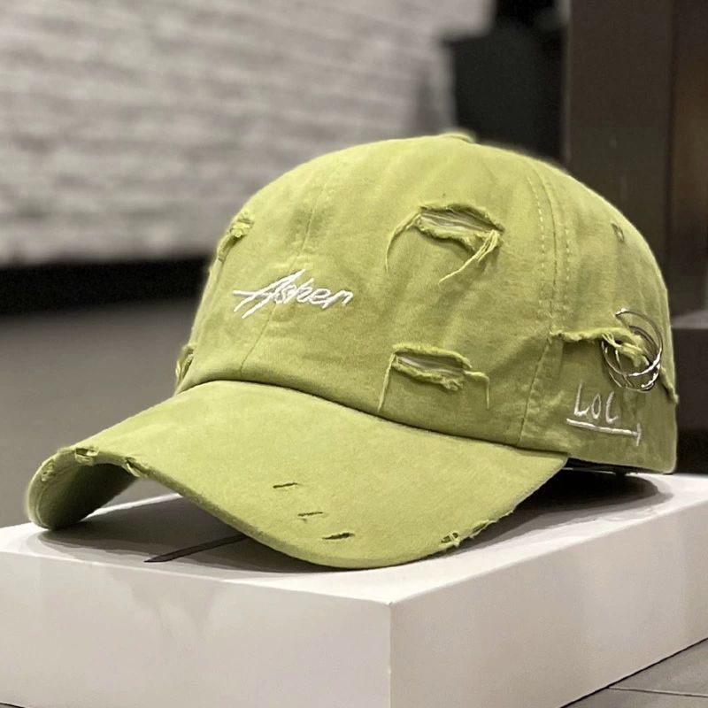 Korean Distressed "LOL" Embroidered Baseball Cap Ins Retro Tattered Jeans Soft Peaked Cap Women