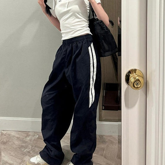 Retro Varsity Jogger Set – Bold Stride Edition Black Casual Pants For Women Summer