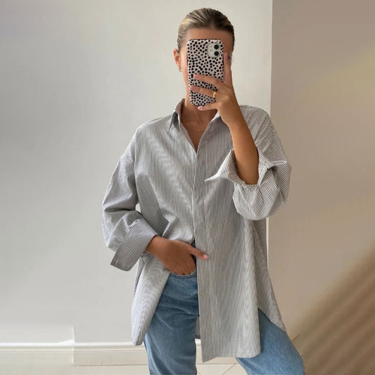 Button Long Sleeve Striped Cardigan
