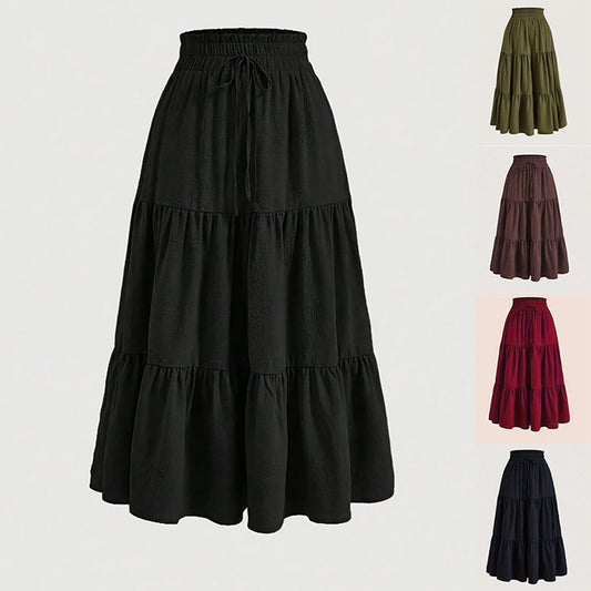 Solid Color High-Waist Knot Detail Flowy Pleated Midi Skirt - Elegant A-Line Skirt For Spring Summer