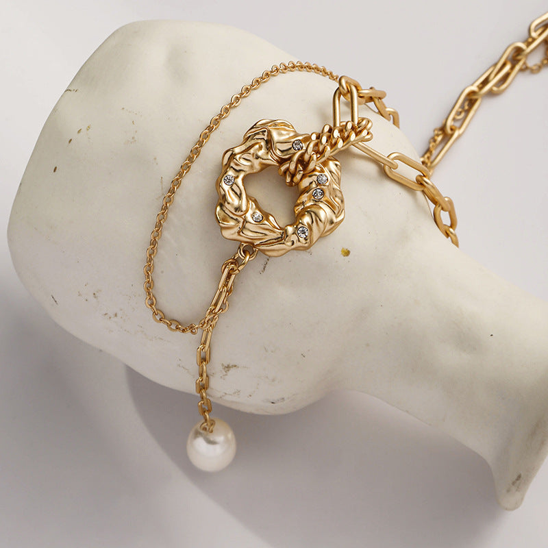 Vintage Baroque Pearl Pendant Necklace – Dual Chain Design New Trend Clavicle Chain Women