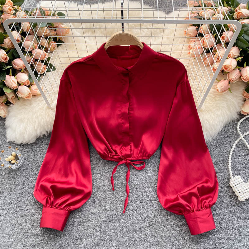 Lightly Cooked Style Women's Satin Texture Slim Crop Top