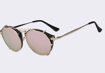 Retro Round Clip-On Sunglasses Fashionable And Vintage Dual Purpose Cover Mirror Flat Mirror Men's And Women's Sunglasses