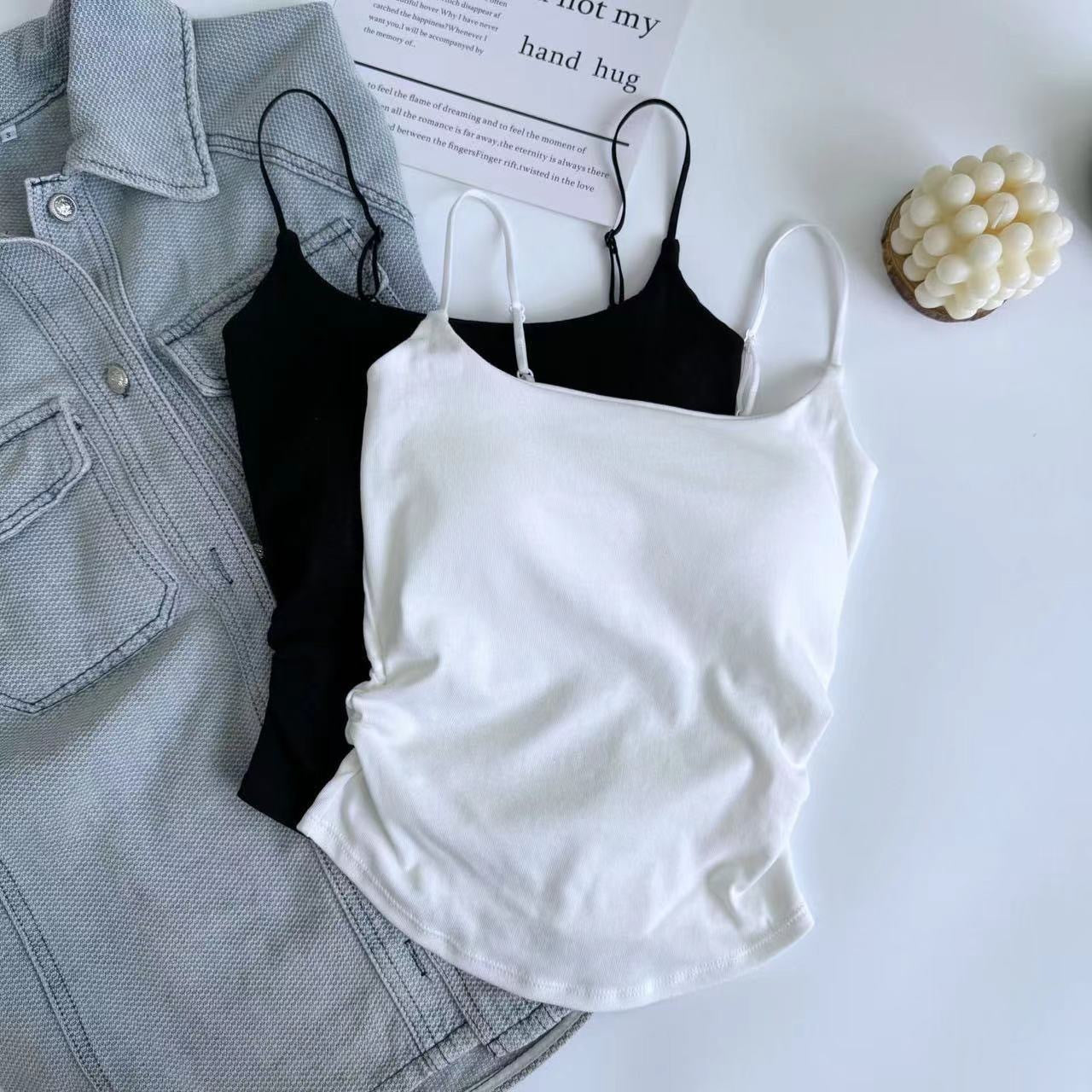 Pure Color Casual Versatile Sling Pleated With Chest Pad Vest