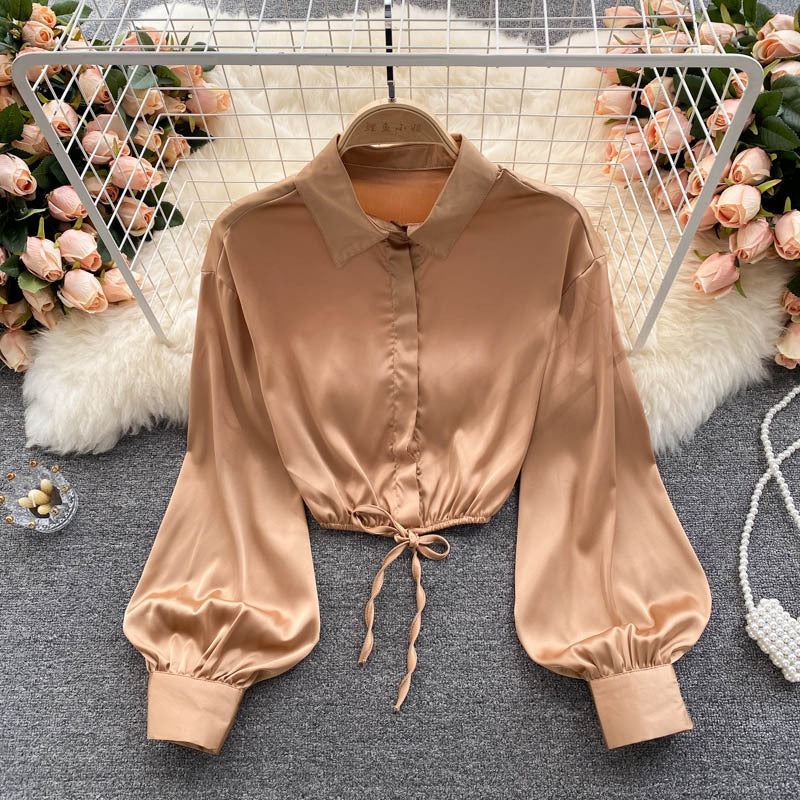Lightly Cooked Style Women's Satin Texture Slim Crop Top
