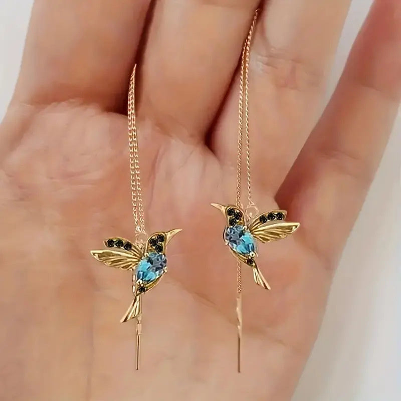 Dainty Hummingbird Threader Earrings - Colorful & Elegant Bird Earrings Fashion Earrings European And American Retro Earrings High Quality