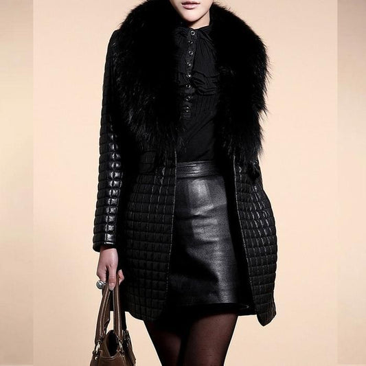 Black Cotton Leather Jacket For Women's