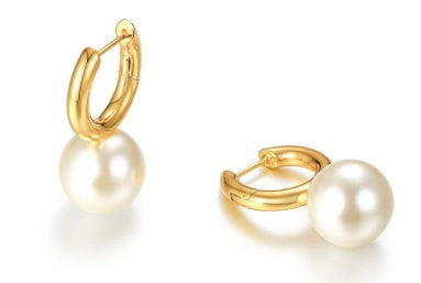 Elegant Gold Hoop Earrings with Dainty Pearl Drop Gold Pearl Hoop Earring