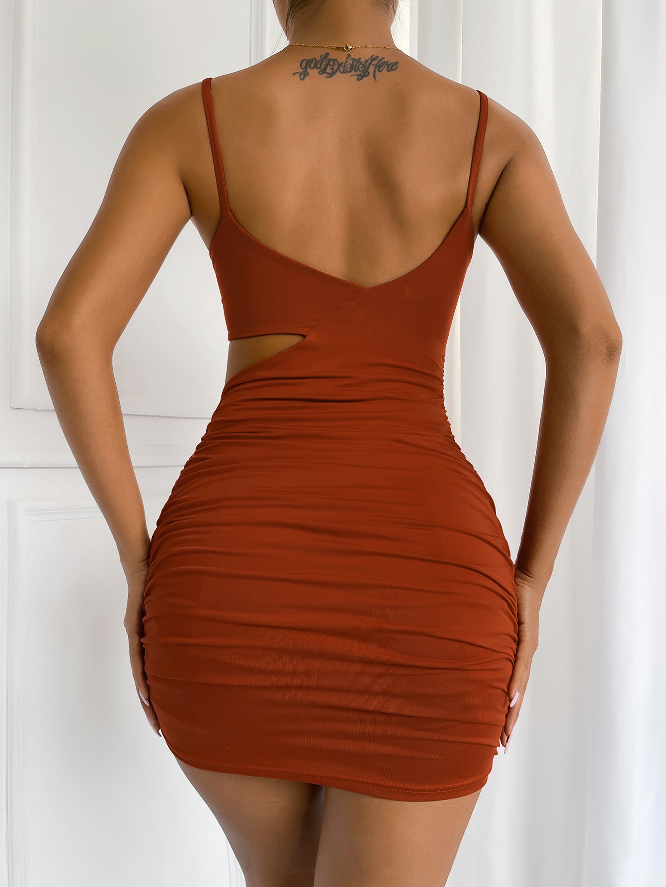 Irregular Sling European And American Hollow Slim Fit Pleated Hip Dress