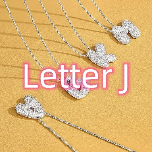 Custom Initial Necklace | Sparkle Alphabet Pendant Brass Zircon Balloon English Letter Necklace