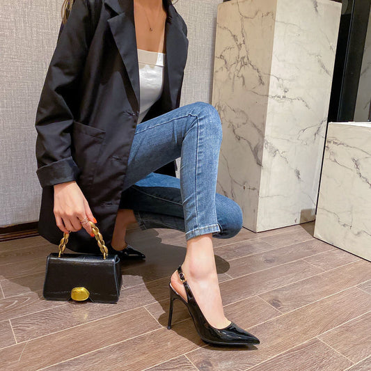 Fashionable Pointed Toe Slingbacks | Versatile Women's Pumps Nude High Heel Stiletto Heel Pointed Toe Strap Sandals