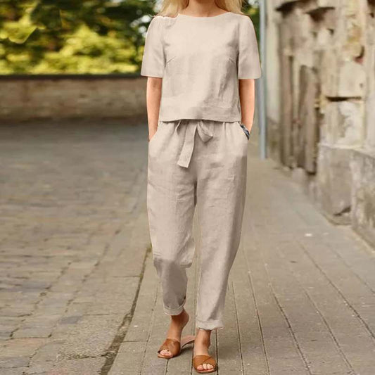 Cotton And Linen Wide-leg Pants Suit For Women's