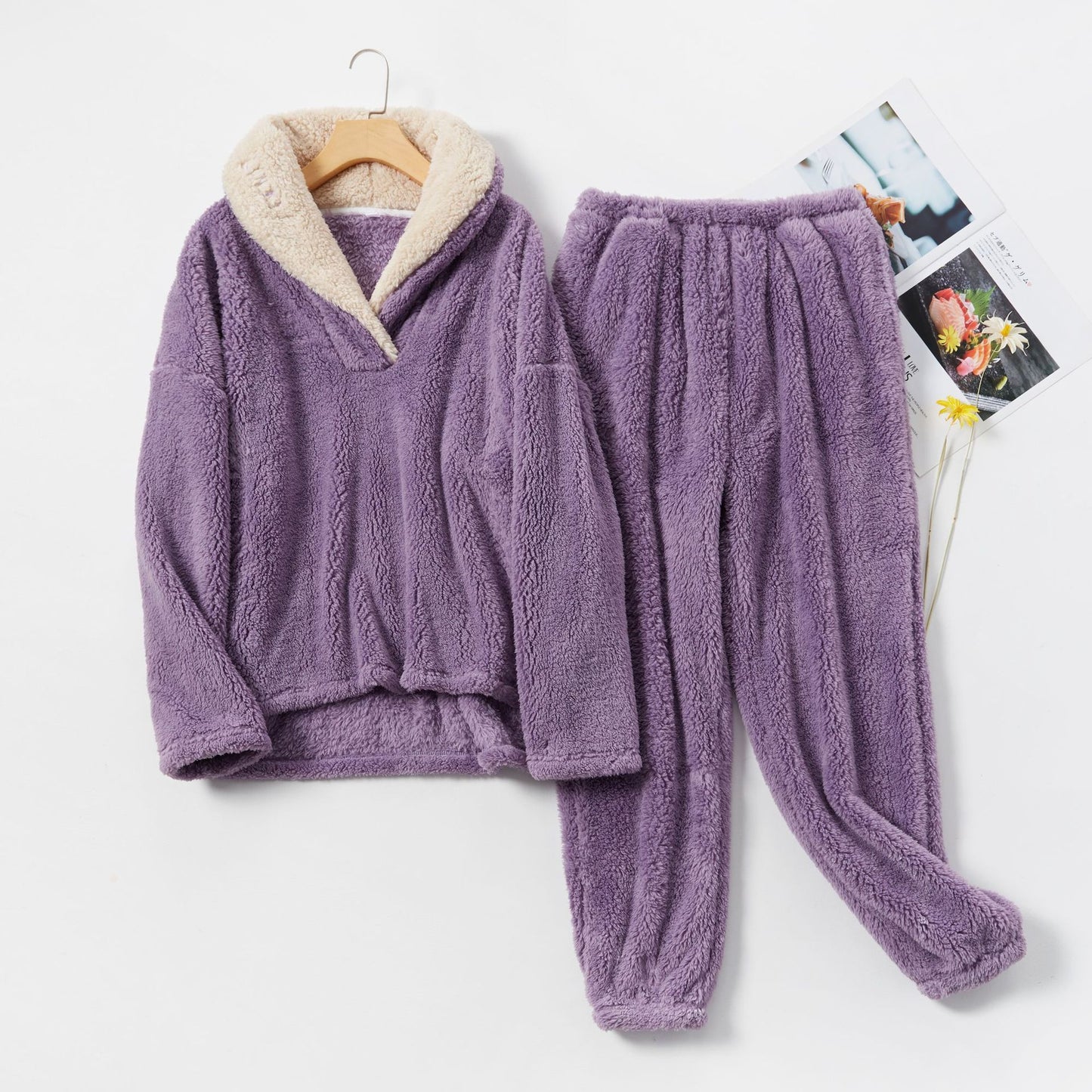Coral Fleece Pajamas Women Autumn And Winter Pajamas Set Thickened Home Service