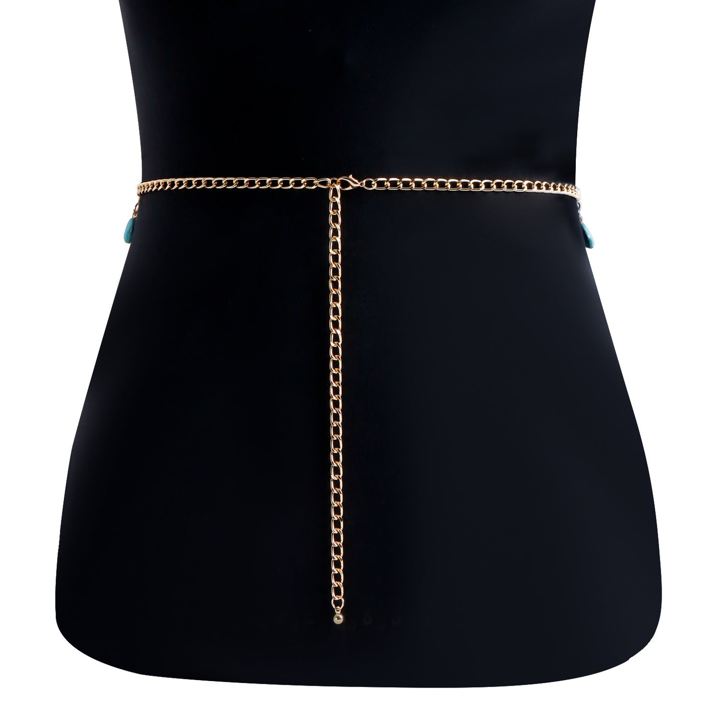 Gold Tone Layered Belly Chain with Teardrop Accents Classic Retro Turquoise Waist Belly Chain For Women Summer Beach Sexy Simple Body Chain Jewelry Accessories Gift
