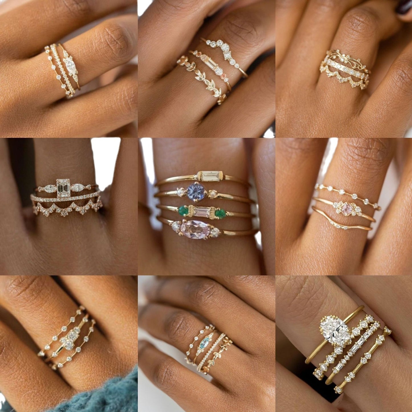 Dainty Gold & Gemstone Stacking Ring Sets | Multi-Band Layering Rings Gold Ring Fashion Ladies Three-piece Set