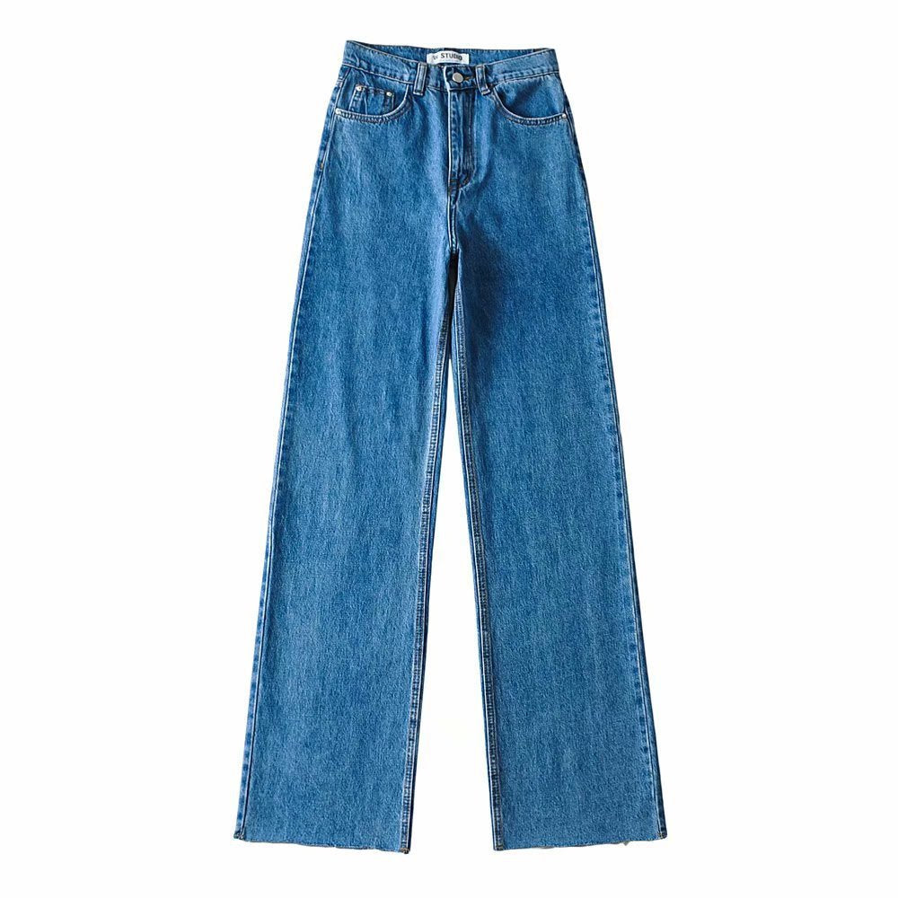 Straight-Cut Light Wash Jeans – Easy Cool Girl Fit Light color retro high waist jeans women new style