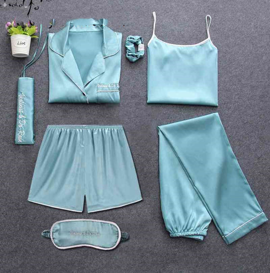 Luxurious Satin / Silk-Look Multi-Piece Pajama & Loungewear Set Pajamas and home wear ladies