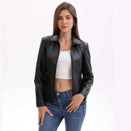 Leather Jacket Knitted Stitching Stretch Coat