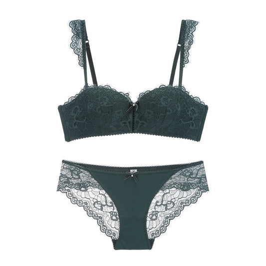 Elegant Lace Bra & Panty Lingerie Set Sexy Lace Gathered Bra Set