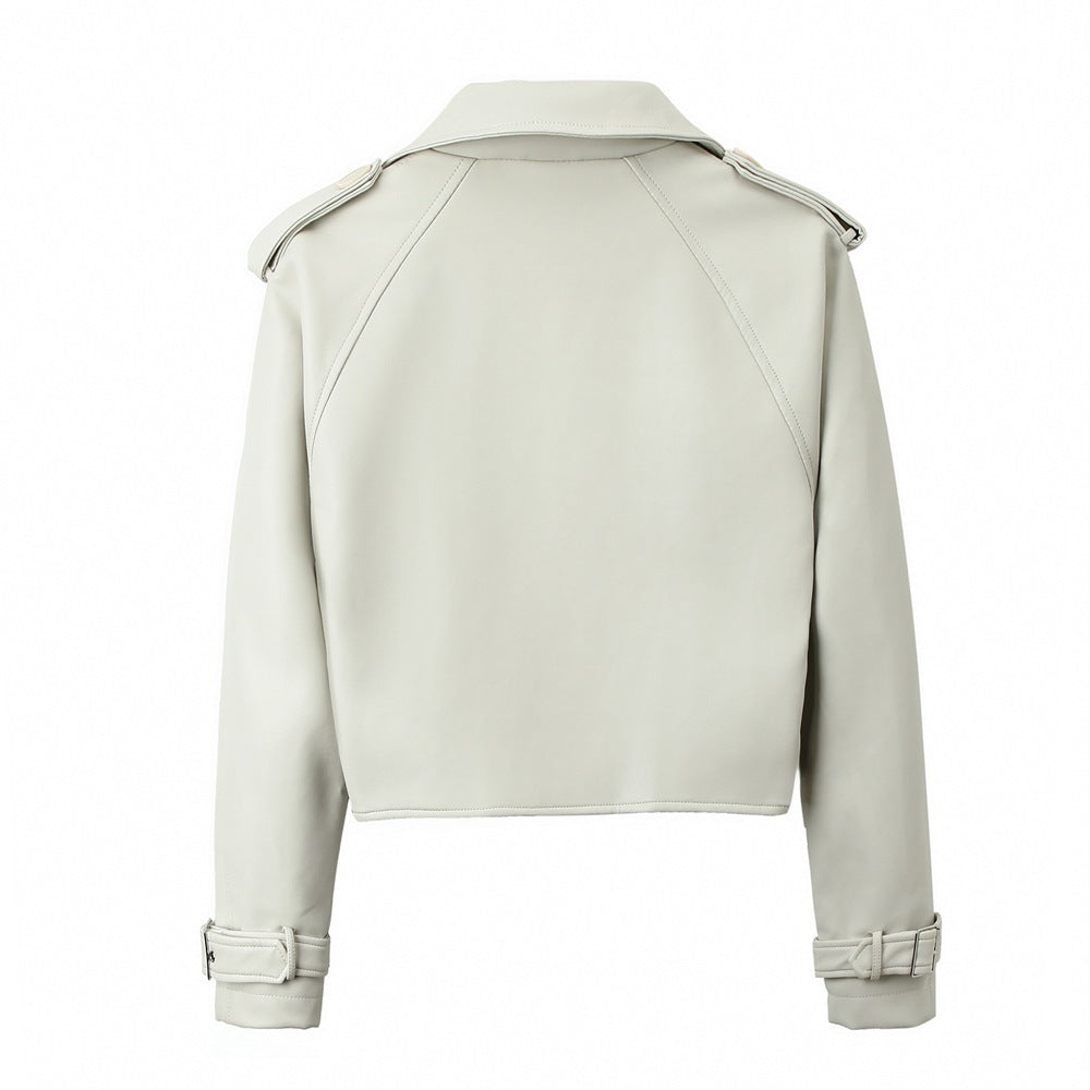 Solid Color Casual Loose Fit Leather Jacket For Women's